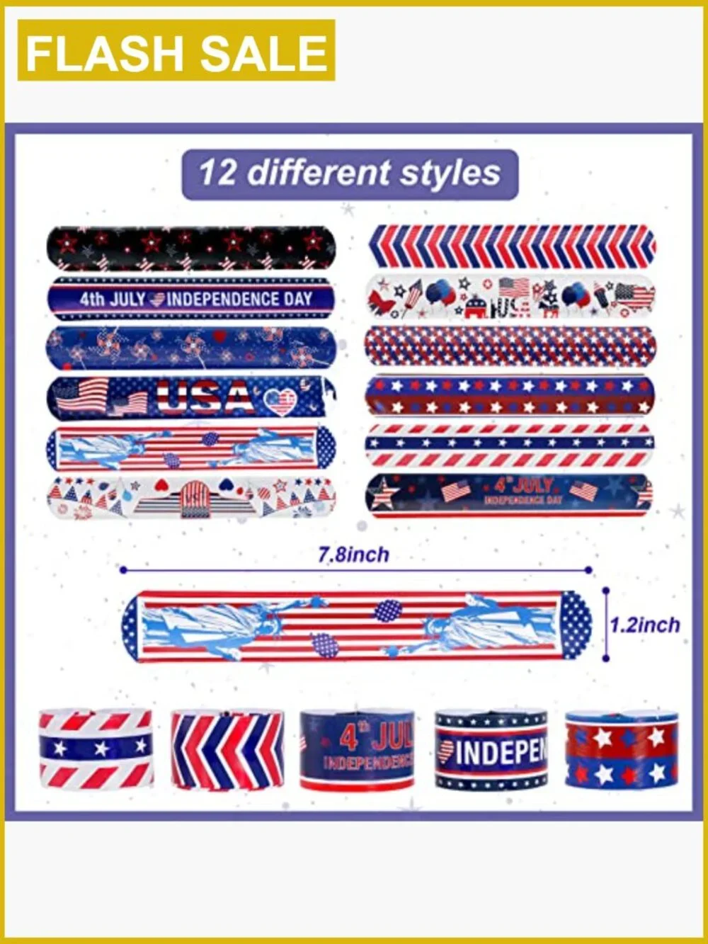 48 Patriotic Slap Bracelets 4th of July Party Favors Classroom Prizes
